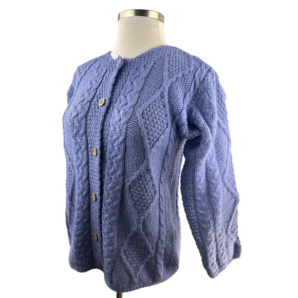 Connemara Knitwear Chunky Cable Knit Ireland Cardigan Sweater Purple Size Small - Picture 8 of 16